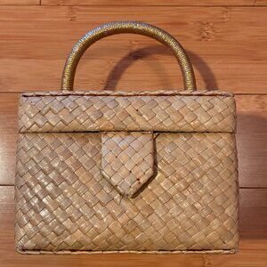 Vintage Picnic Basket Style Purse Pinup Retro Rockabilly Festival Rattan Woven